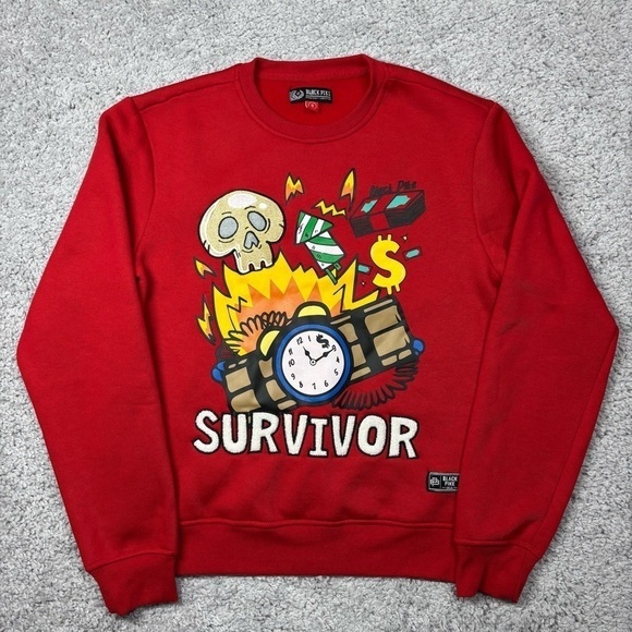 Black Pike Sweatshirt Mens Small Crewneck Streetwear Skull Cash Survivor Party - Picture 1 of 5